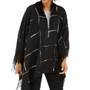 NWT-DKNY Zip Front Ombre Twist Ruana Poncho-OSFM